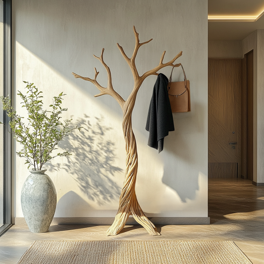 Rustic Solid Wood Tree Coat Rack
