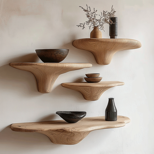 Handmade Solid Wood Mushroom Floating Shelf
