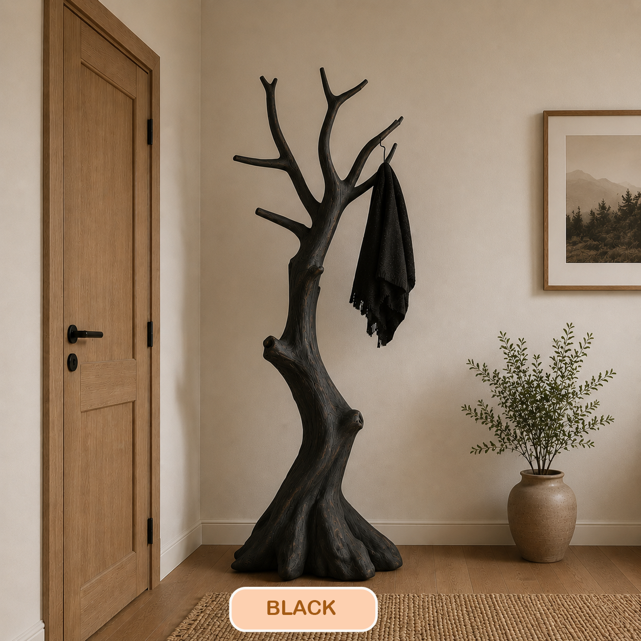 Freestanding Solid Wood Tree Coat Rack