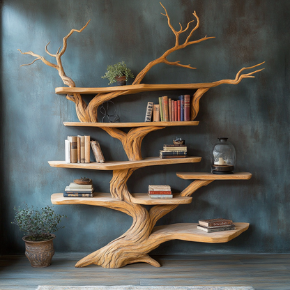 Organic Wood Tree Branch Bookshelf
