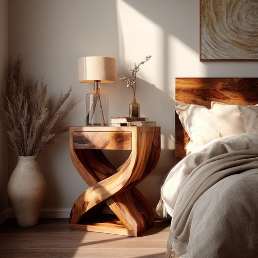 Modern Sculptural Solid Wood Nightstand