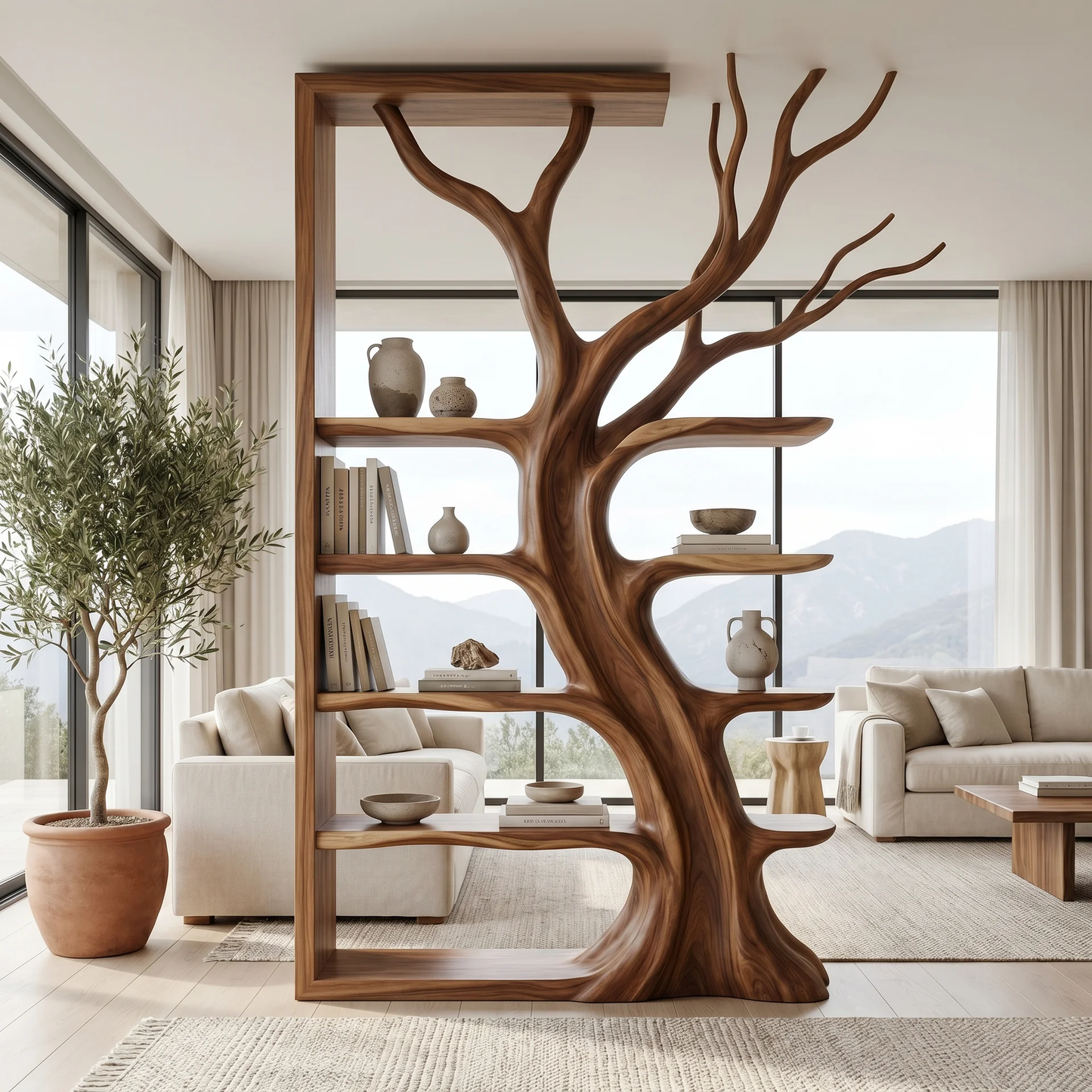 Solid Wood Bookcase Room Divider
