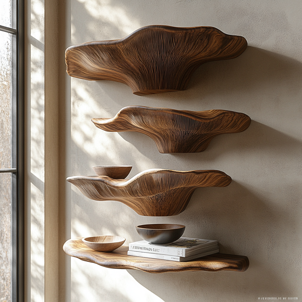 Organic Solid Wood Fungi Floating Shelves