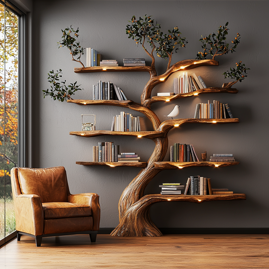 Rustic Solid Wood Tree Branch Shelving