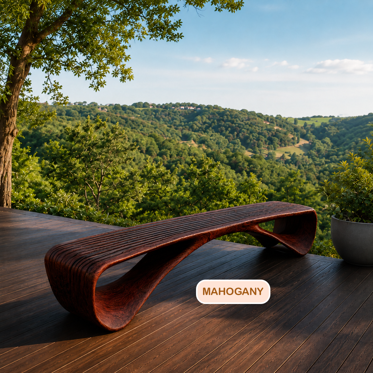 Sculptural Solid Wood Wave Bench