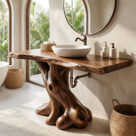 Rustic Solid Wood Live Edge Sink Console