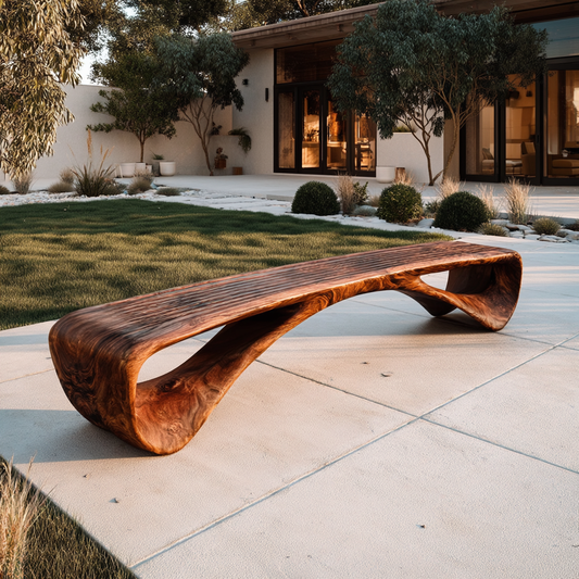 Sculptural Solid Wood Wave Bench