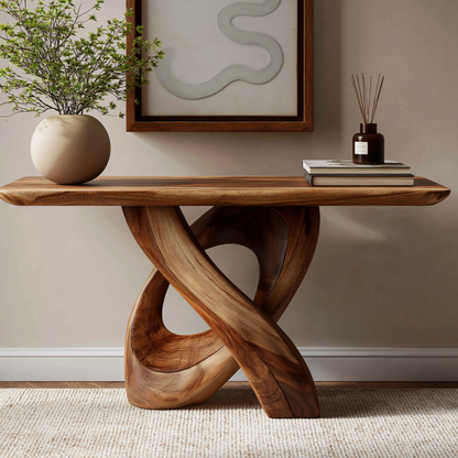 Organic Minimalist Sculptural Wood Console Table