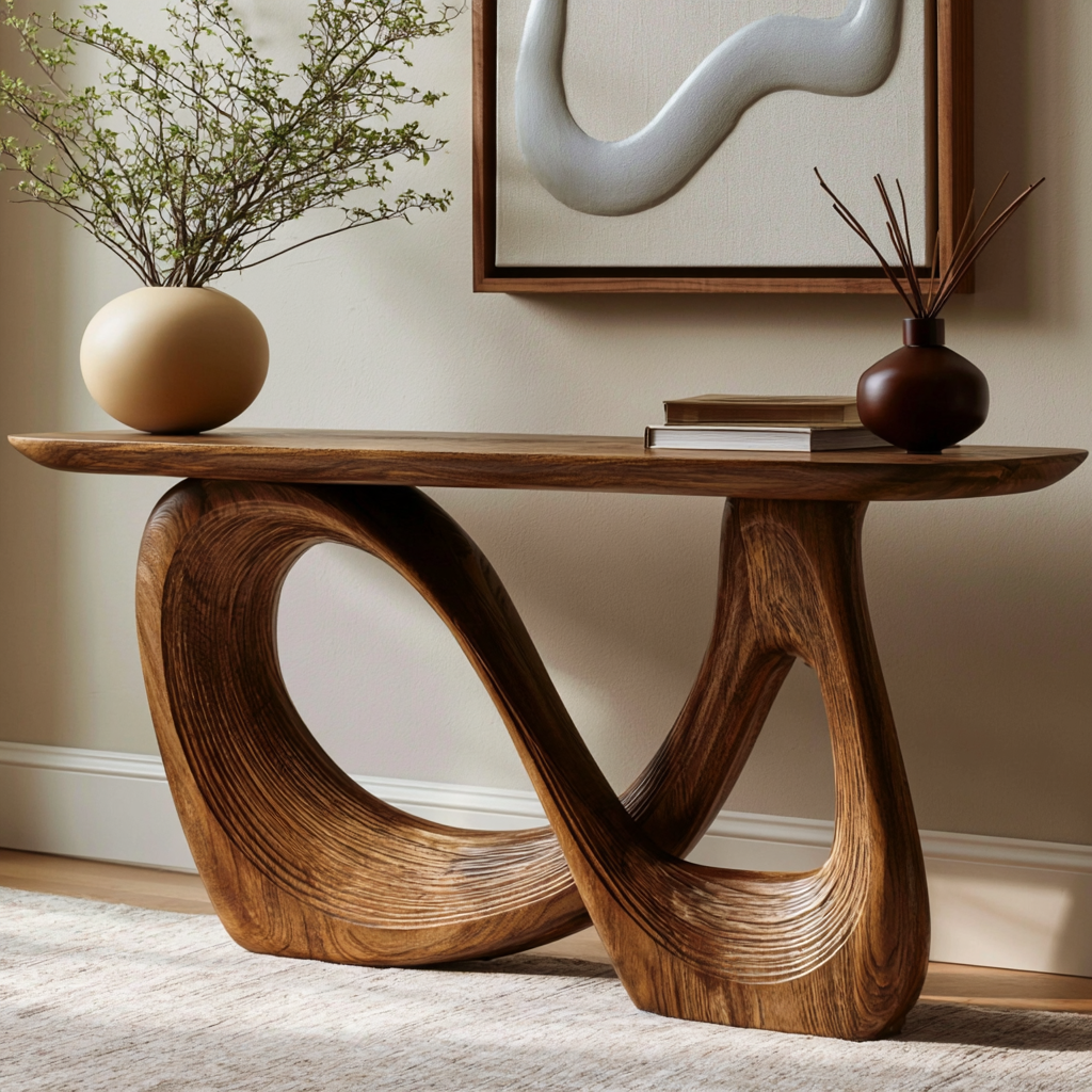 Sculptural Solid Wood Organic Console Table