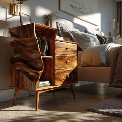 Organic Modern Sculptural Wood Nightstand