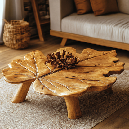 Solid Wood Leaf Shaped Coffee Table
