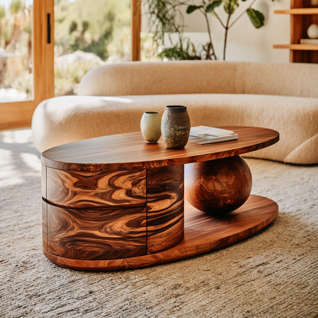 Solid Wood Oval Storage Coffee Table