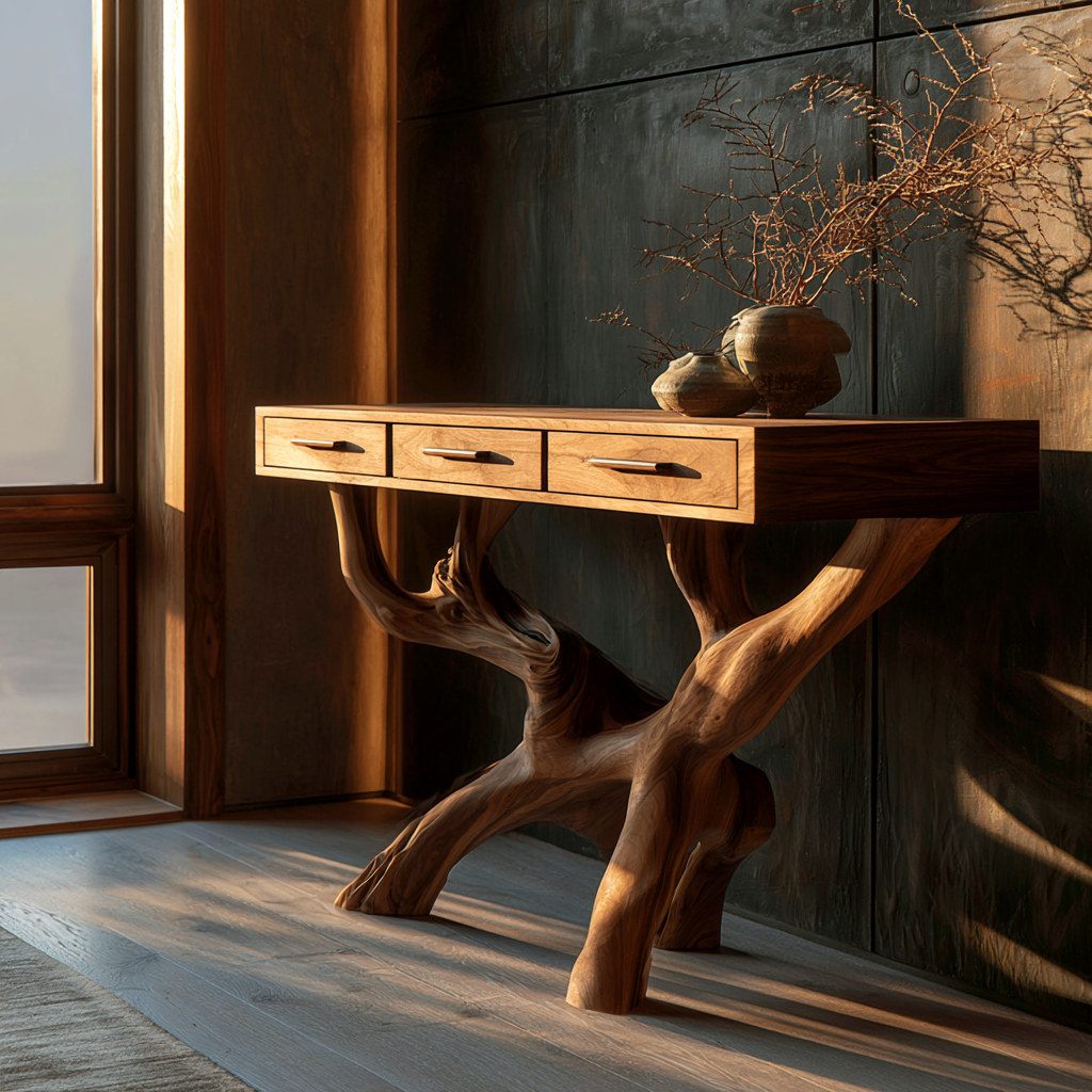 Rustic Solid Wood Console Table With Drawers