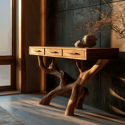 Rustic Solid Wood Console Table With Drawers