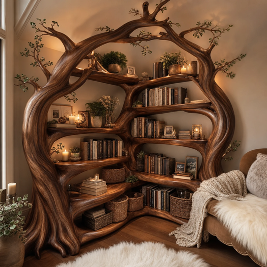 Solid Wood Tree Shaped Display Bookshelf