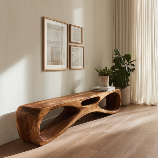 Organic Modern Sculptural Wood Entryway Bench