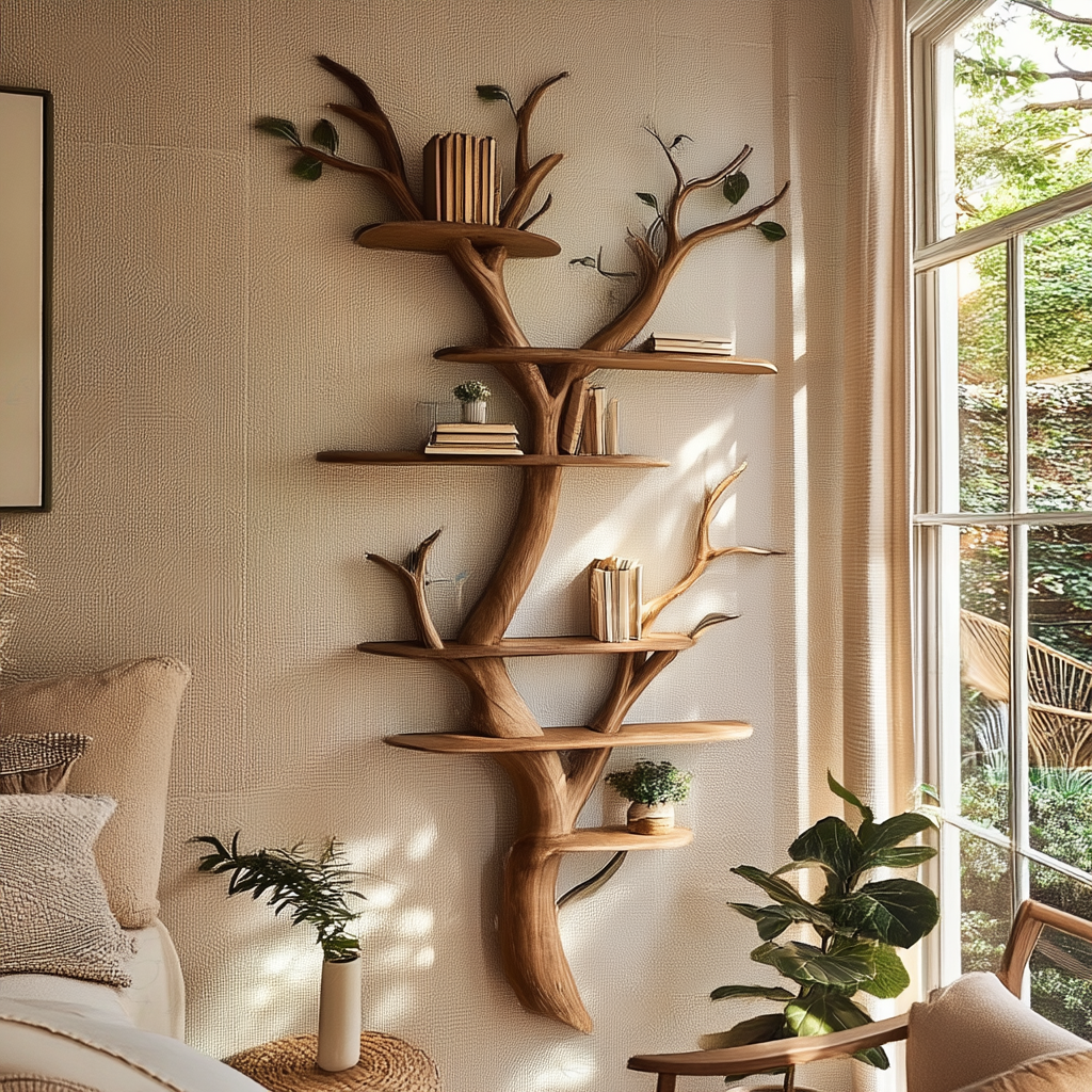 Solid Wood Freestanding Tree Shaped Bookshelf