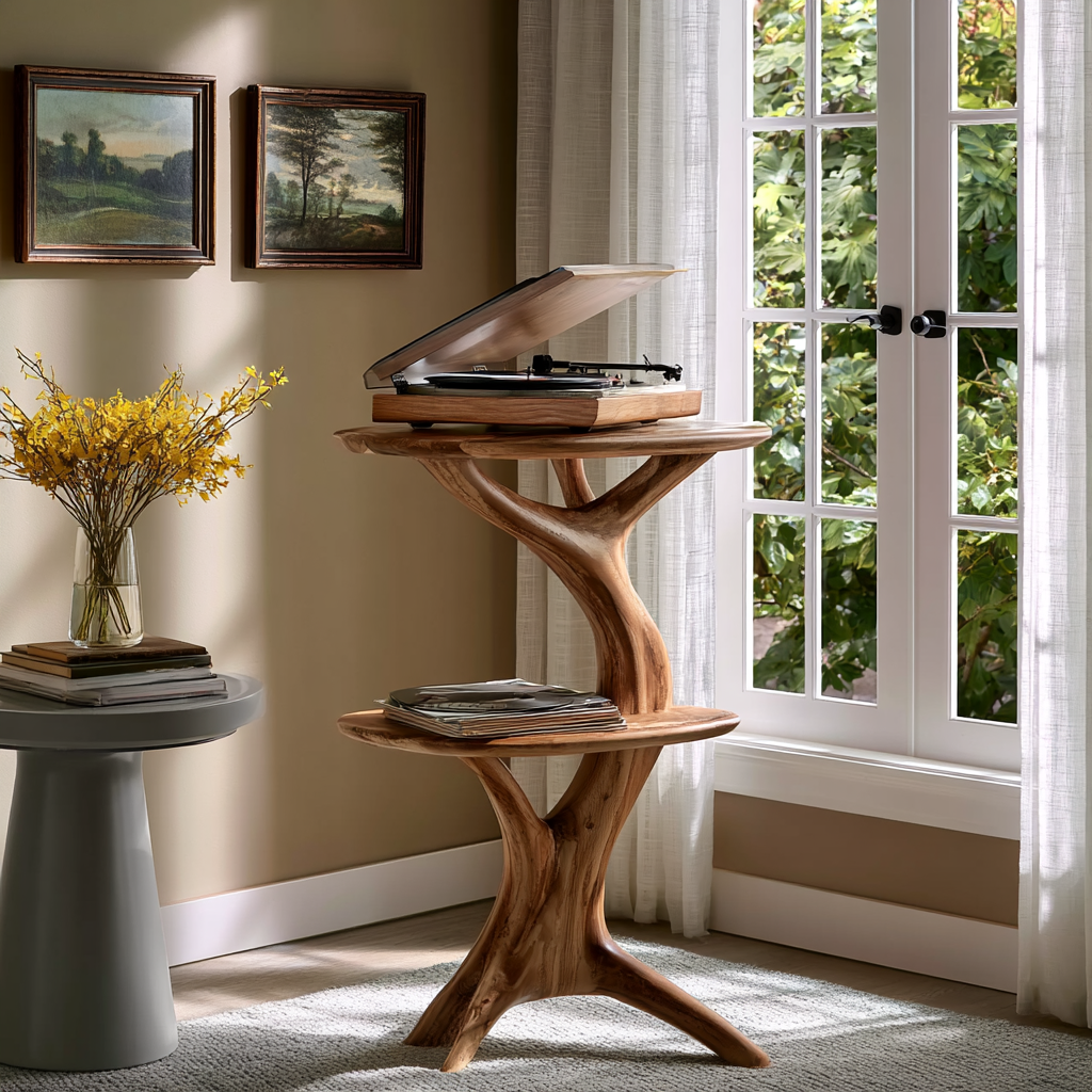 Wooden Tree Record Player Stand