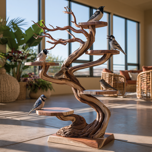 Tabletop Natural Wood Tree Branch Bird Stand