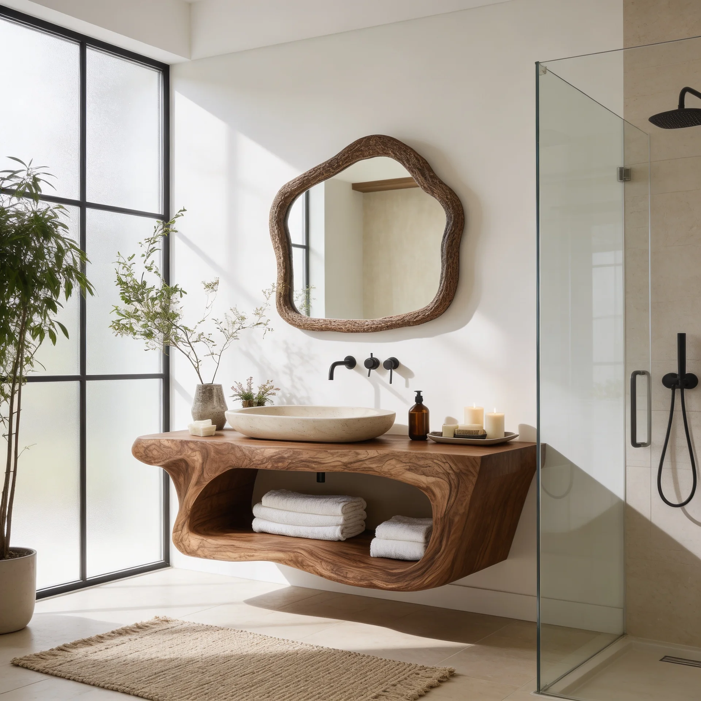 Wall Mounted Rustic Solid Wood Vanity
