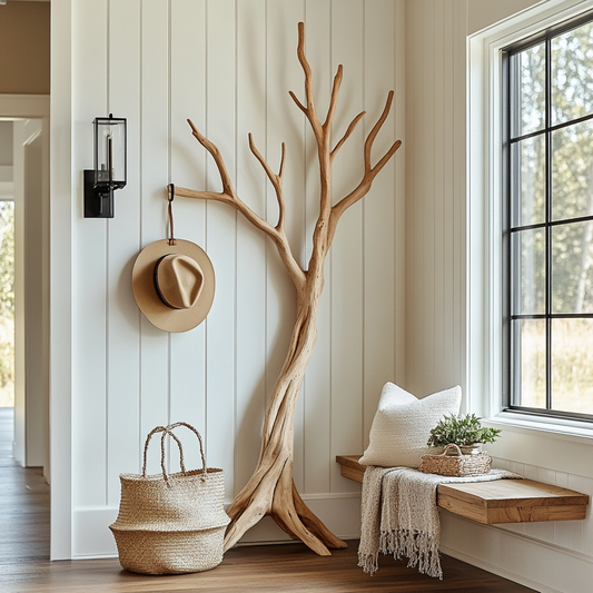 Natural Wood Tree Branch Coat Rack
