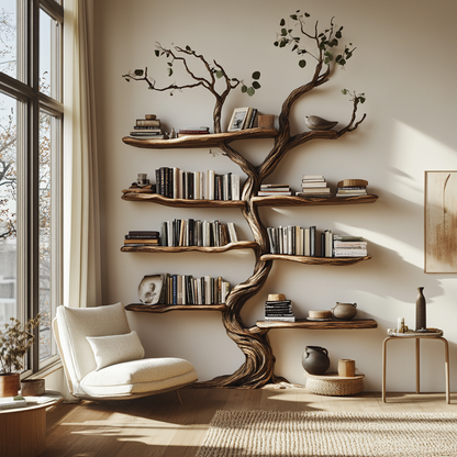 Handcrafted Wood Tree Wall Shelf