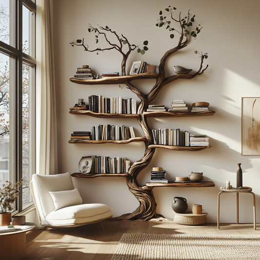 Handcrafted Wood Tree Wall Shelf