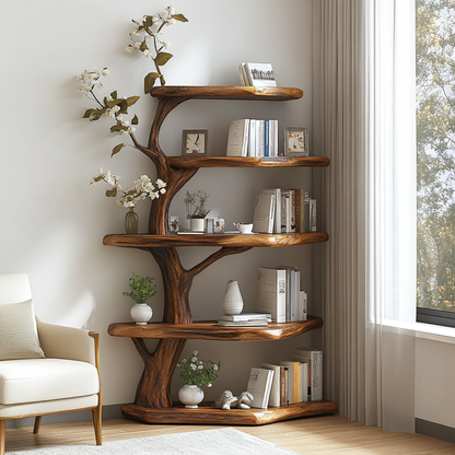 Rustic Wood Corner Tree Bookshelf