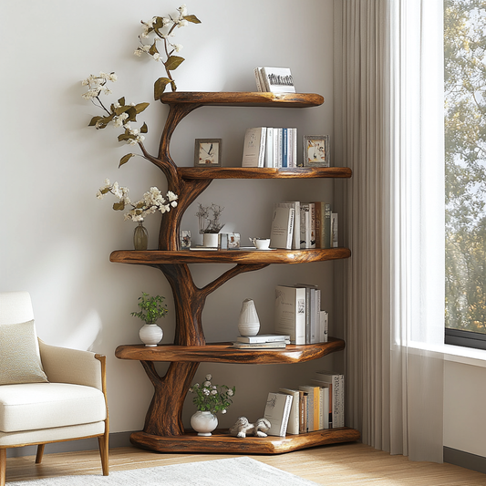 Rustic Wood Corner Tree Bookshelf