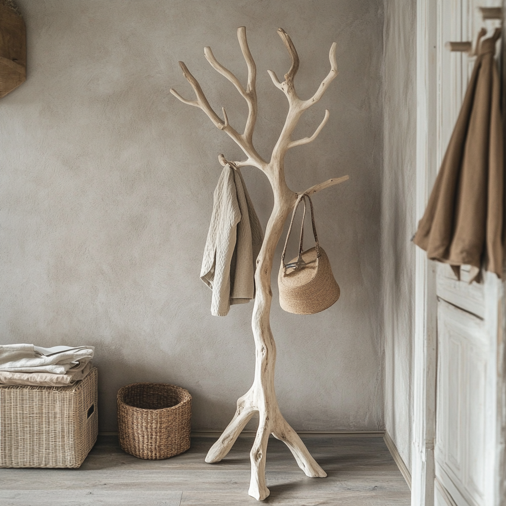 Rustic Wood Tree Coat Rack Stand