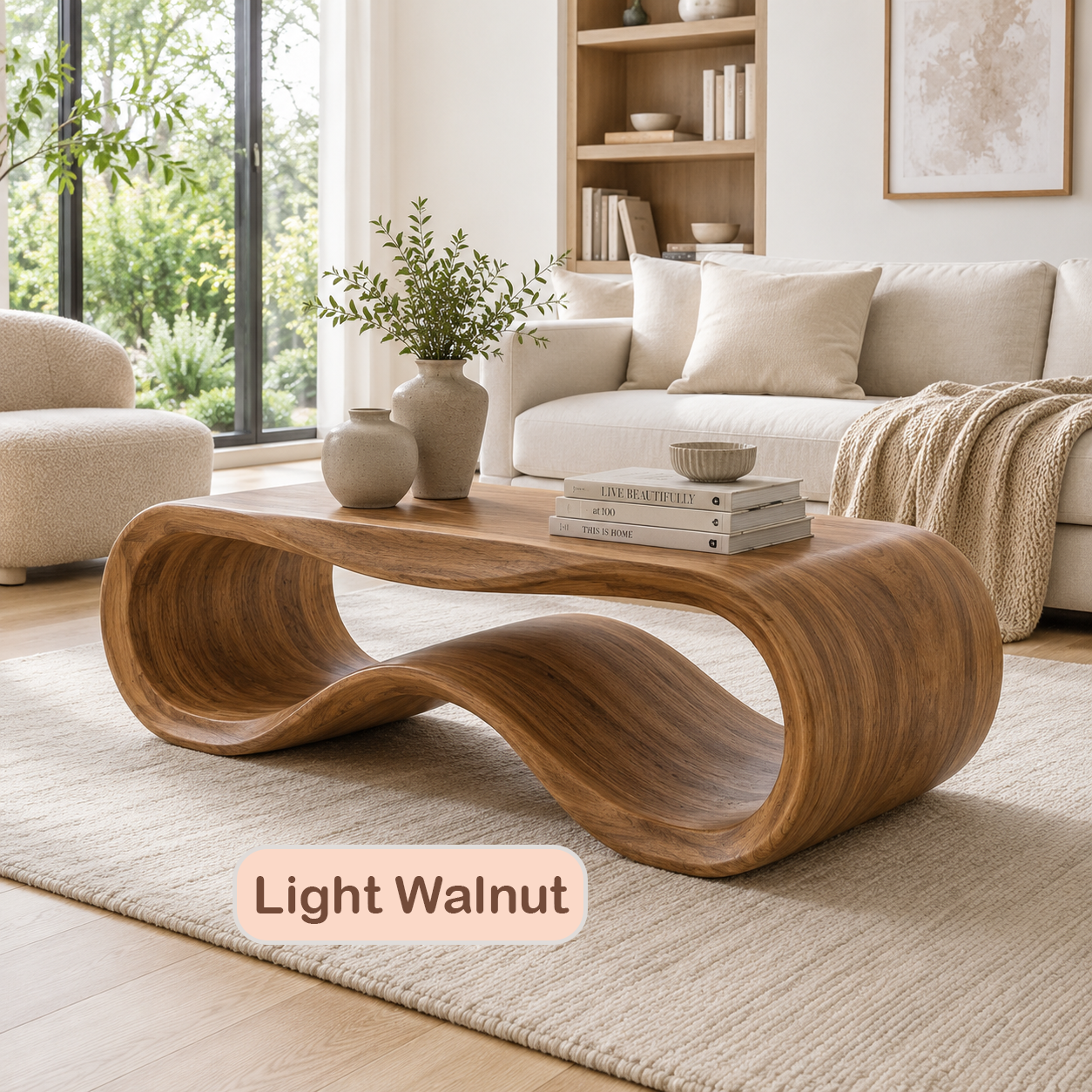 Sculptural Solid Wood Wave Coffee Table