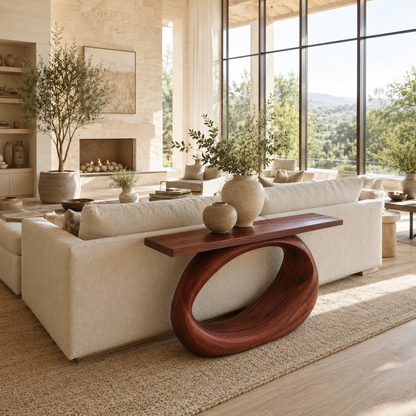 Minimalist Sculptural Wood Console Table
