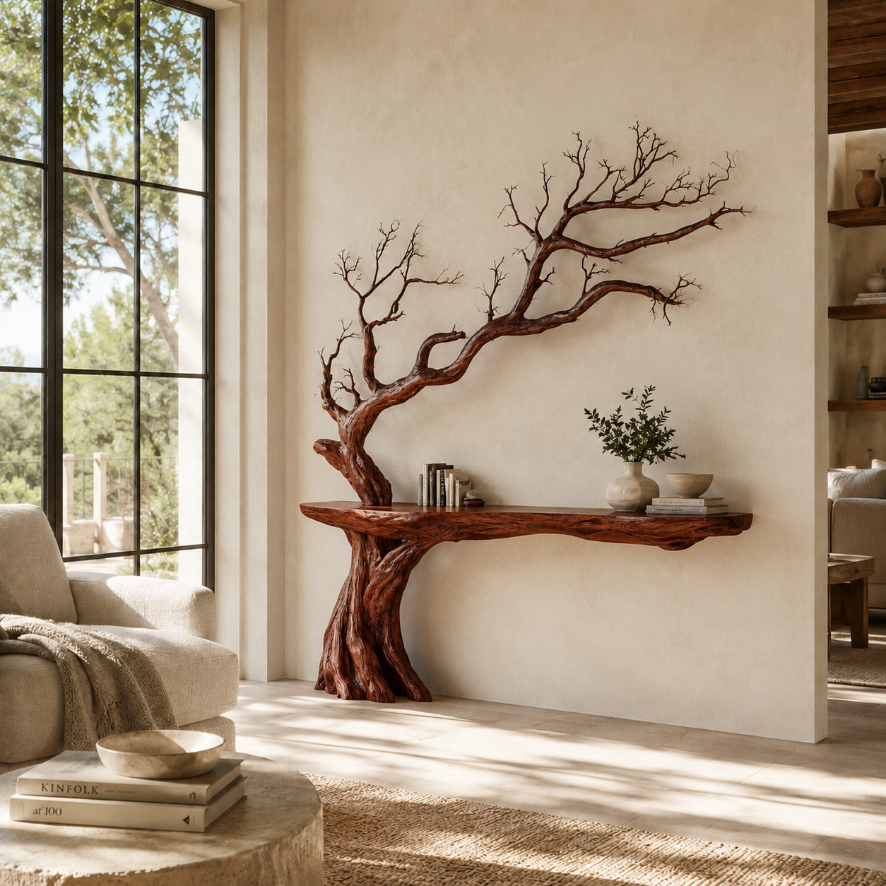 Rustic Wood Tree Branch Console Table