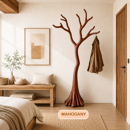 Natural Solid Wood Tree Coat Rack
