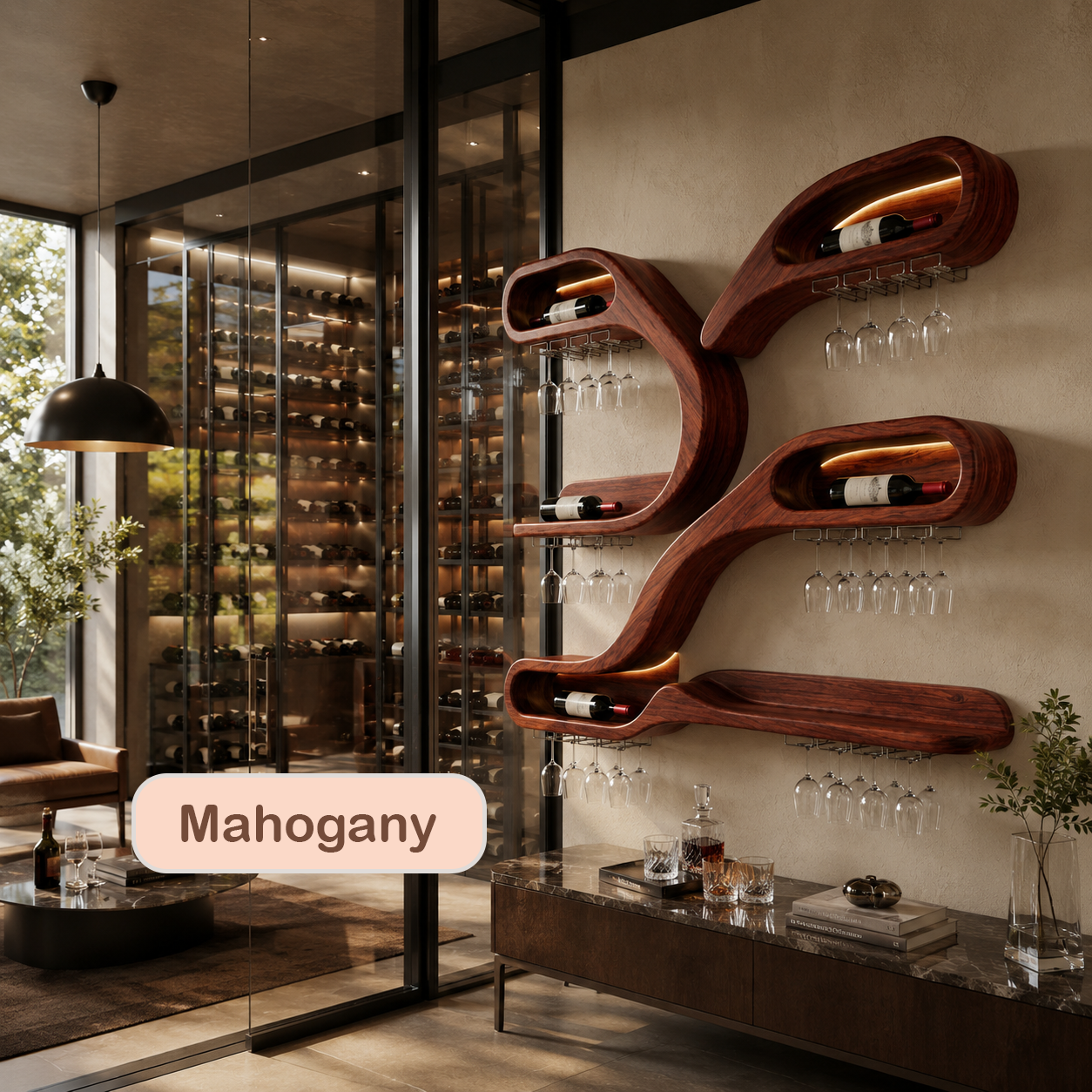 Wall Mounted Wood Wine Stemware Rack
