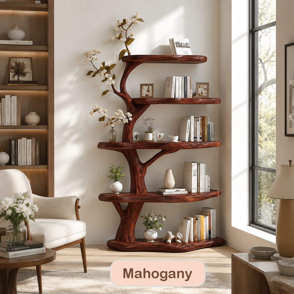 Rustic Wood Corner Tree Bookshelf