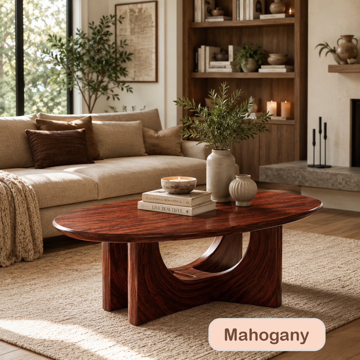 Modern Solid Wood Oval Coffee Table