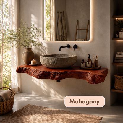 Handmade Rustic Wood Floating Bathroom Counter