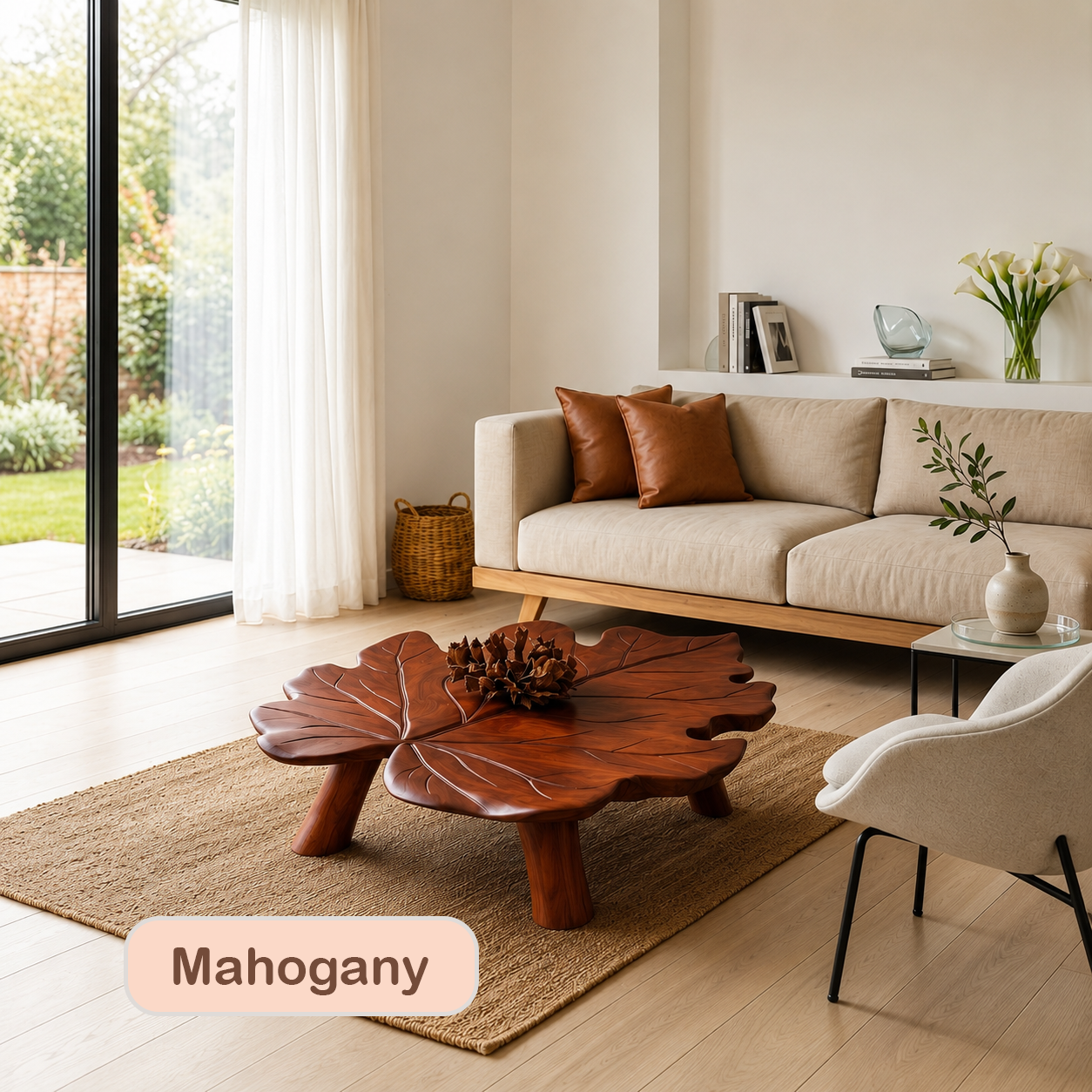 Solid Wood Leaf Shaped Coffee Table