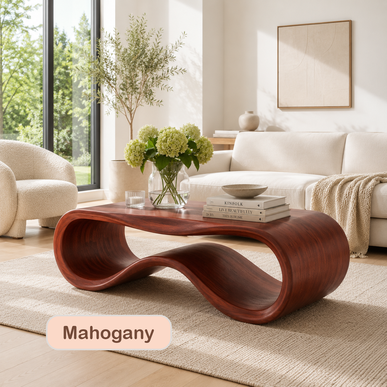 Sculptural Solid Wood Wave Coffee Table