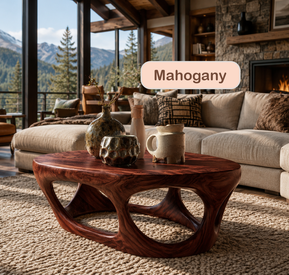 Biophilic Modern Sculptural Wood Coffee Table