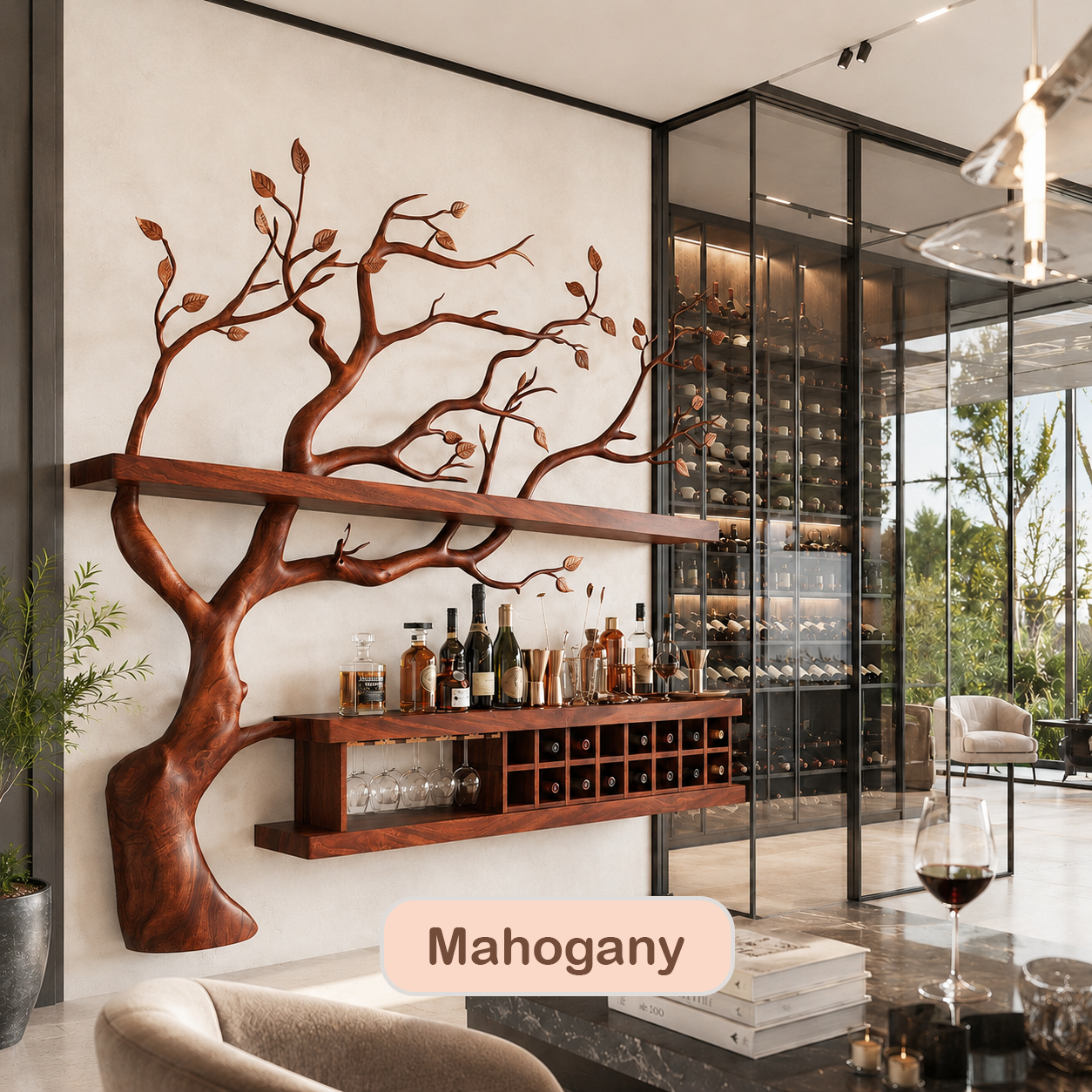 Wall Mounted Wood Tree Wine Rack