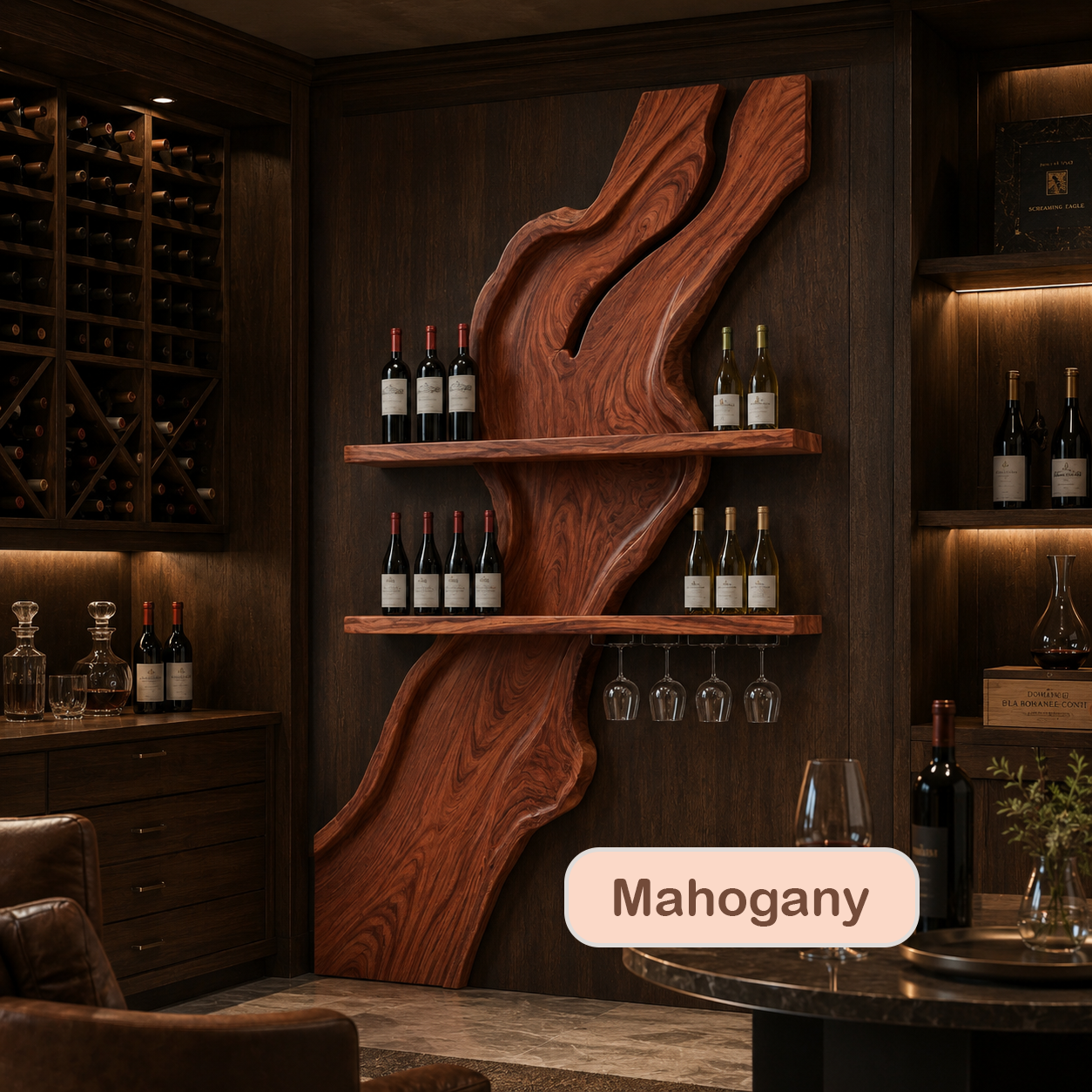 Live Edge Wood Wine Rack With Glass Holder