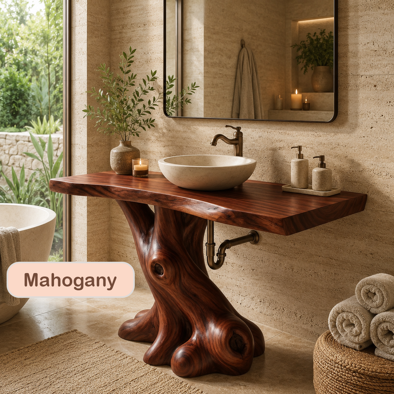 Rustic Solid Wood Live Edge Sink Console