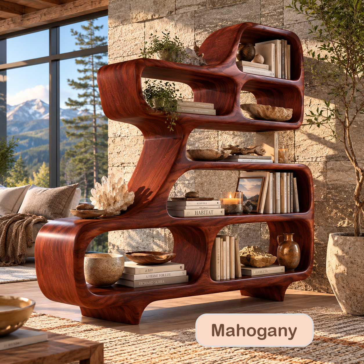 Modern Sculptural Solid Wood Bookshelf