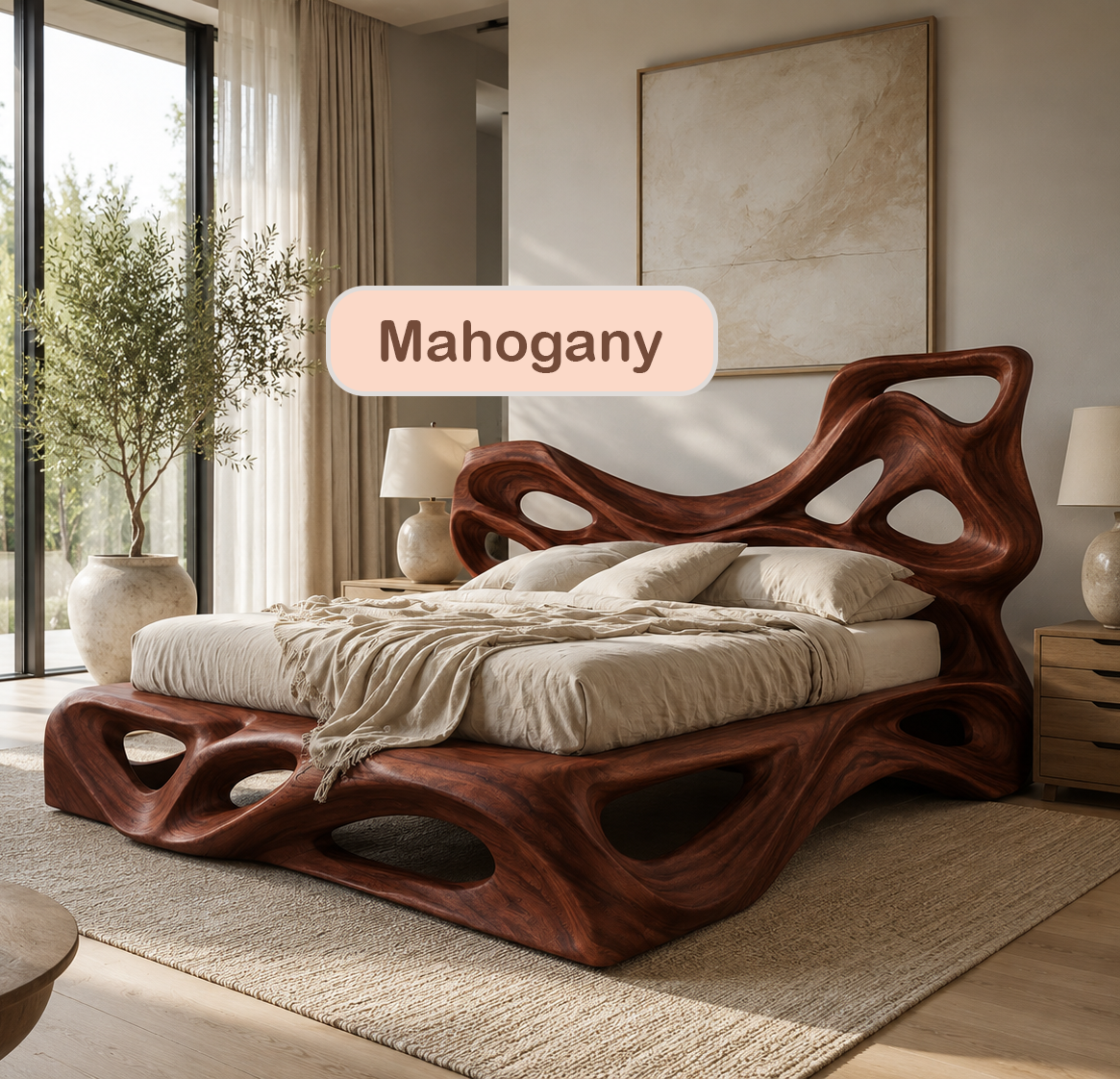 Organic Modern Sculptural Wood Bed Frame