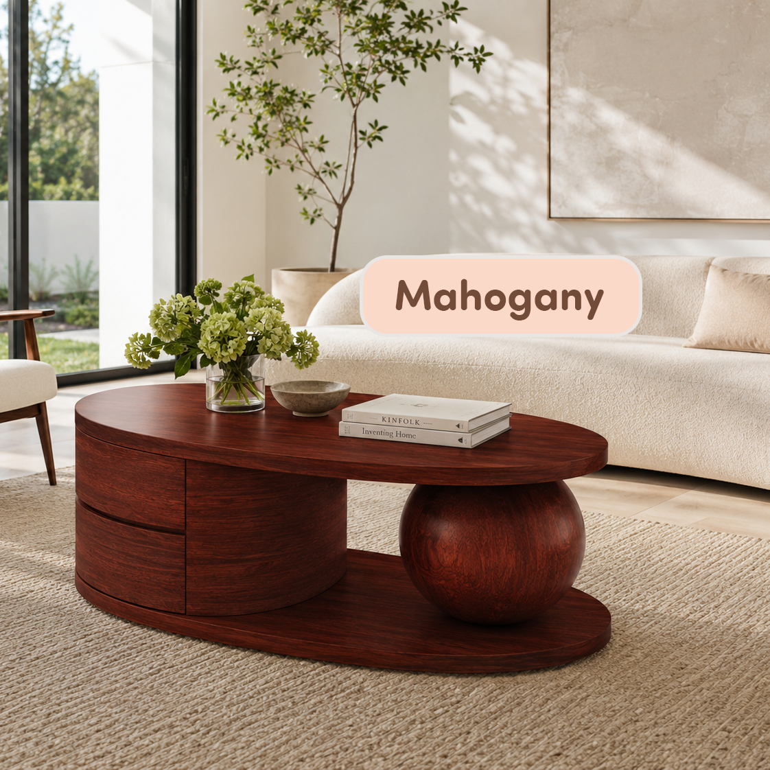 Solid Wood Oval Storage Coffee Table