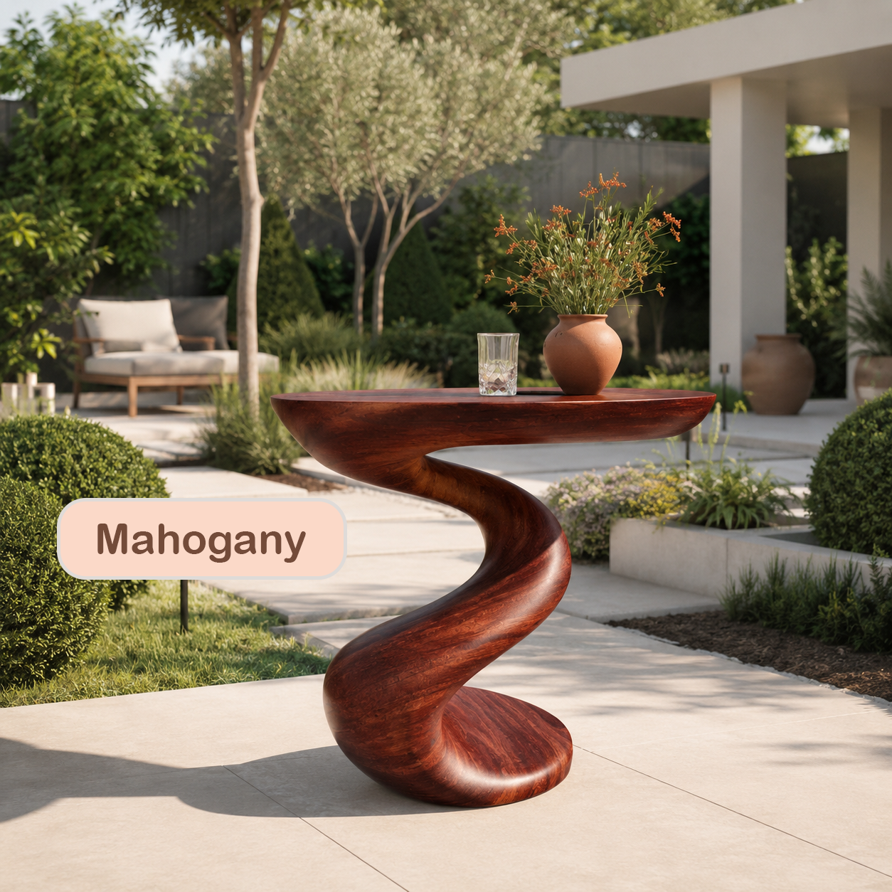 Oval Sculptural Pedestal Wood Console Table