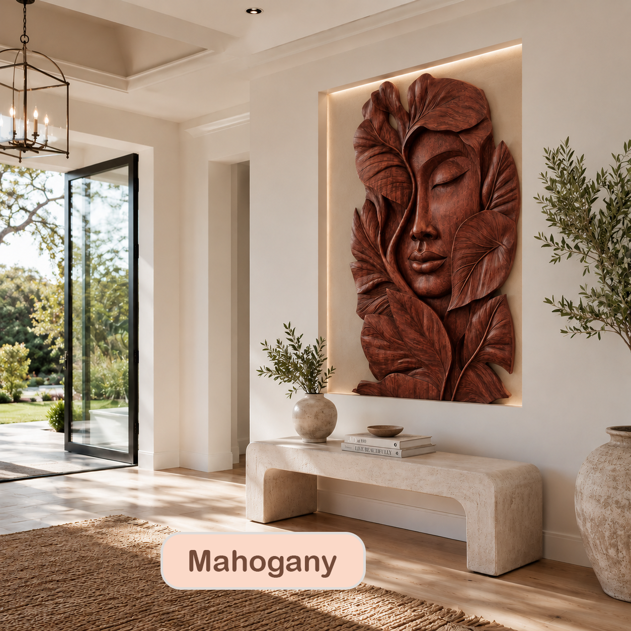 Hand-Carved Abstract Woman Face Wall Art