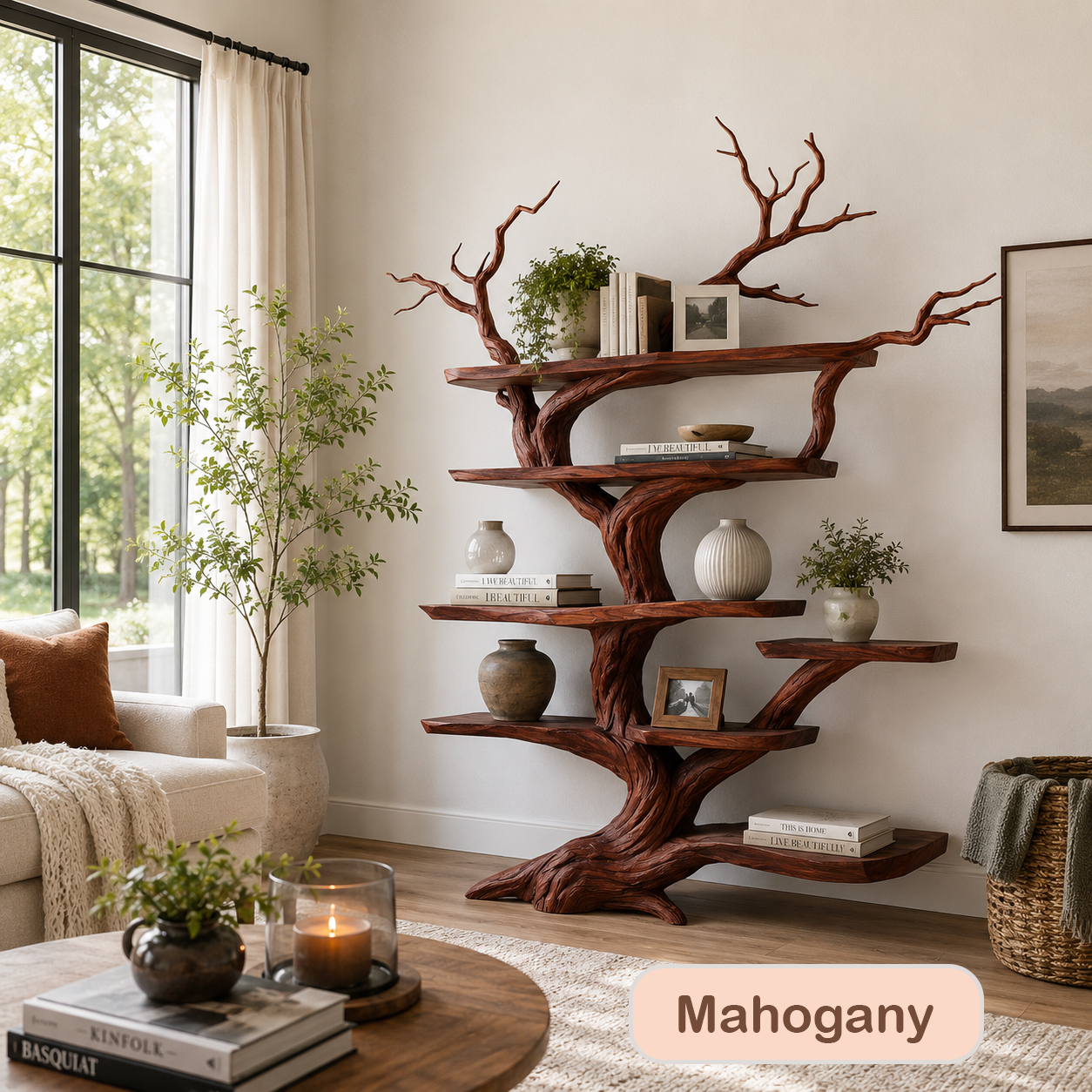 Organic Wood Tree Branch Bookshelf